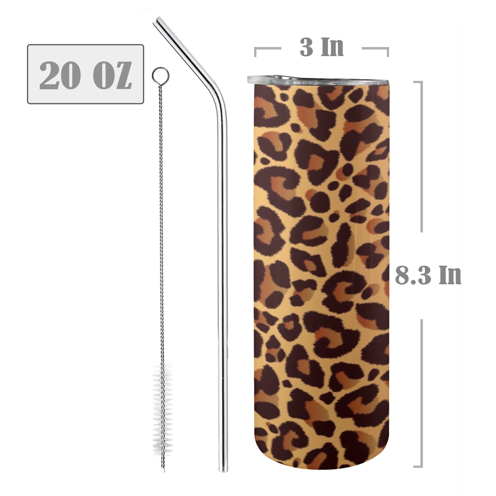 Leopard Print 20oz Tall Skinny Tumbler with Lid and Straw
