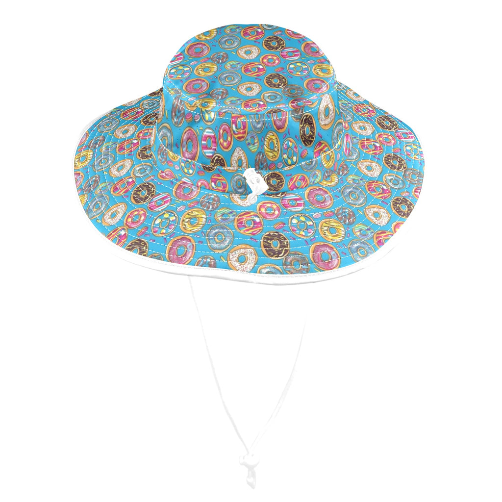 Doughnuts On Blue Wide Brim Bucket Hat Wide Brim Bucket Hat Food Printed Offshore