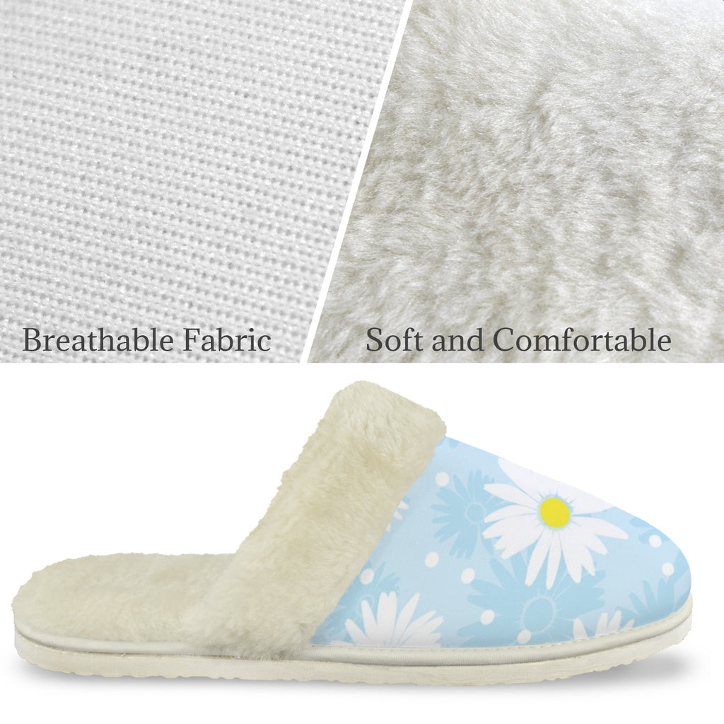Blue Chamomile Women's Fur Trim Thick-Sole Indoor Slippers Women's Fur Trimmed Slippers Plants Printed Offshore
