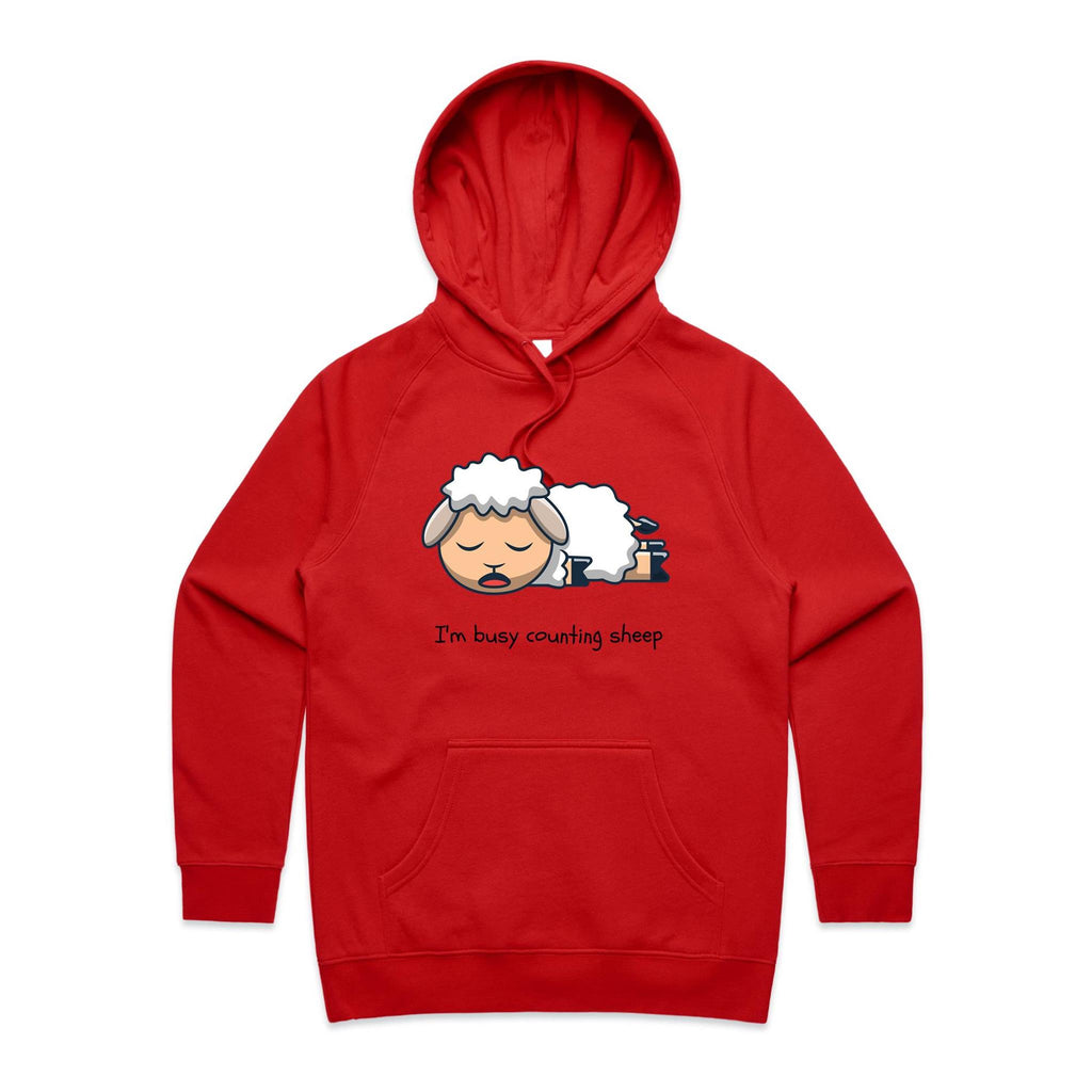 I'm Busy Counting Sheep - Womens Hoodie Red Womens 2XL Womens Hoodie animal Printed In Australia
