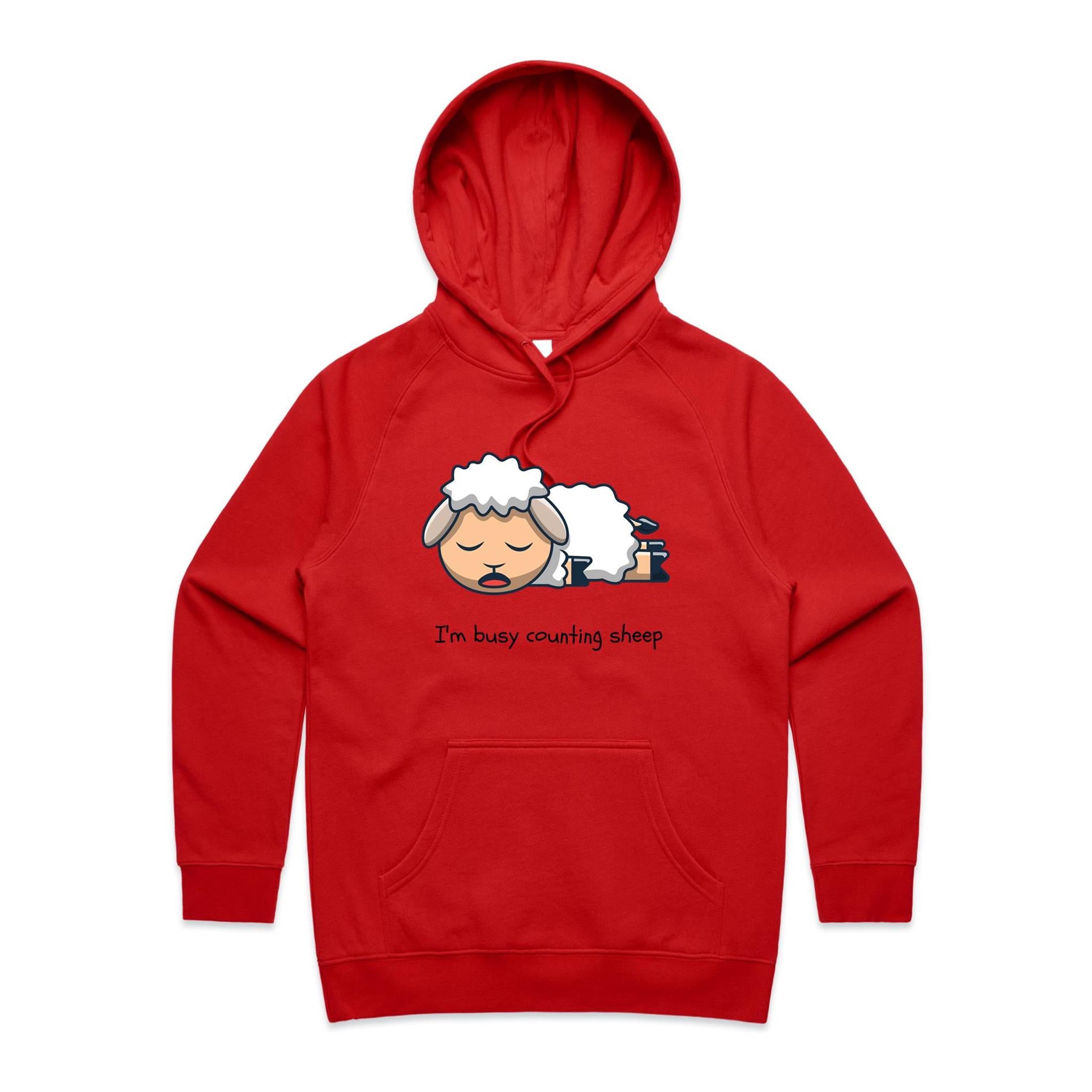 I'm Busy Counting Sheep - Womens Hoodie Red Womens 2XL Womens Hoodie animal Printed In Australia