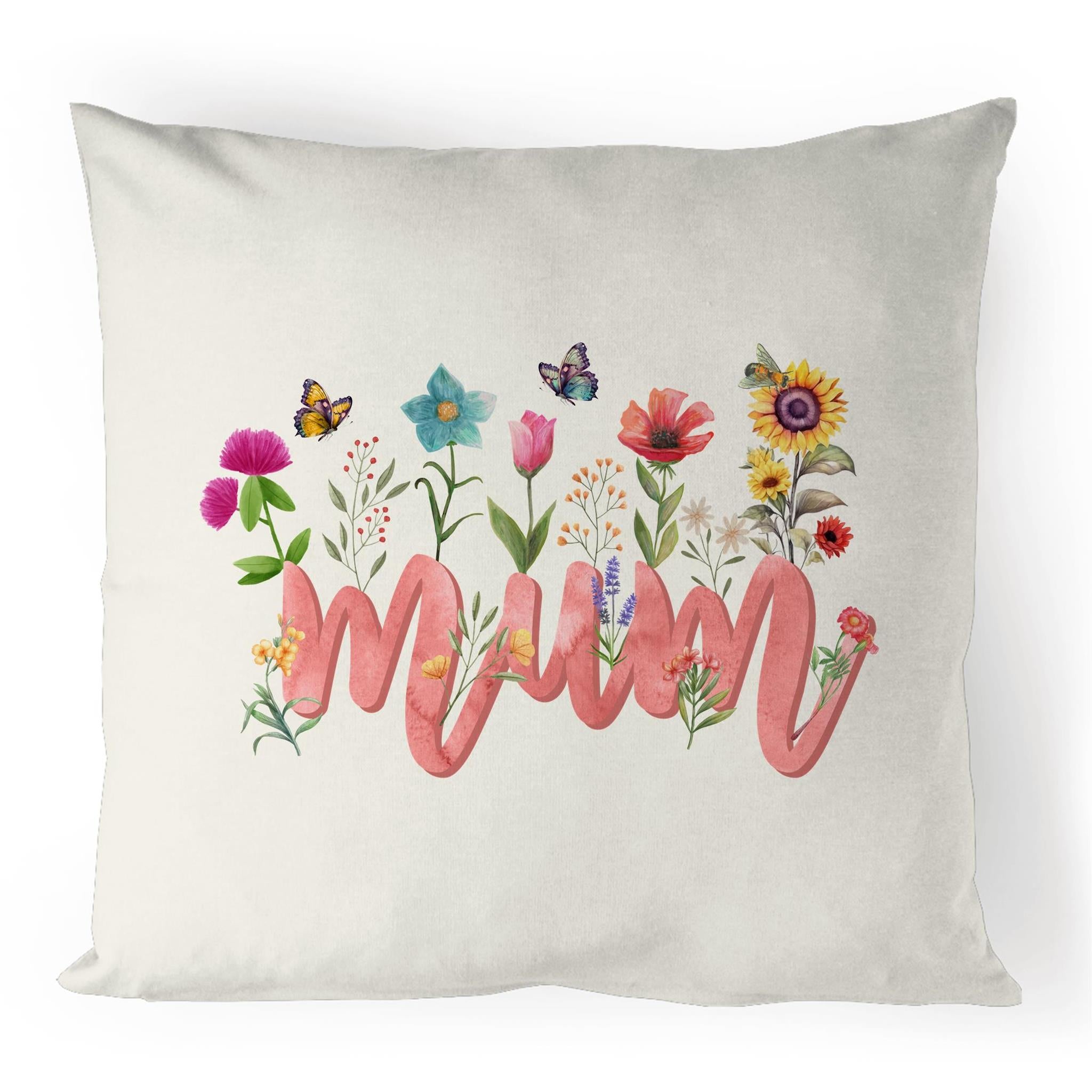 Mum, Flowers And Butterflies - 100% Linen Cushion Cover