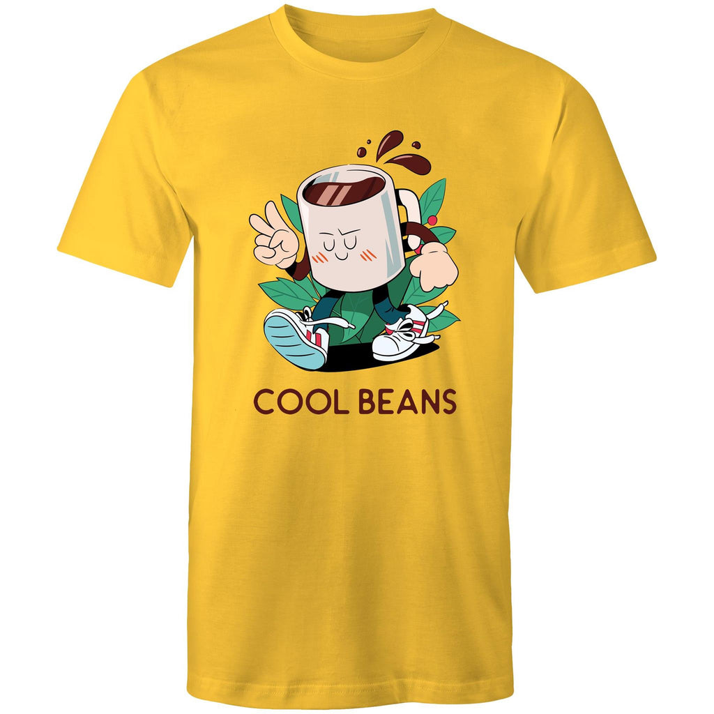 Cool Beans, Coffee - Mens T-Shirt Yellow Mens T-shirt Coffee Printed In Australia