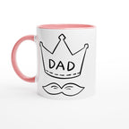 Dad Crown And Moustache - White 11oz Ceramic Mug with Colour Inside Ceramic Pink Colour 11oz Mug Dad Globally Fulfilled