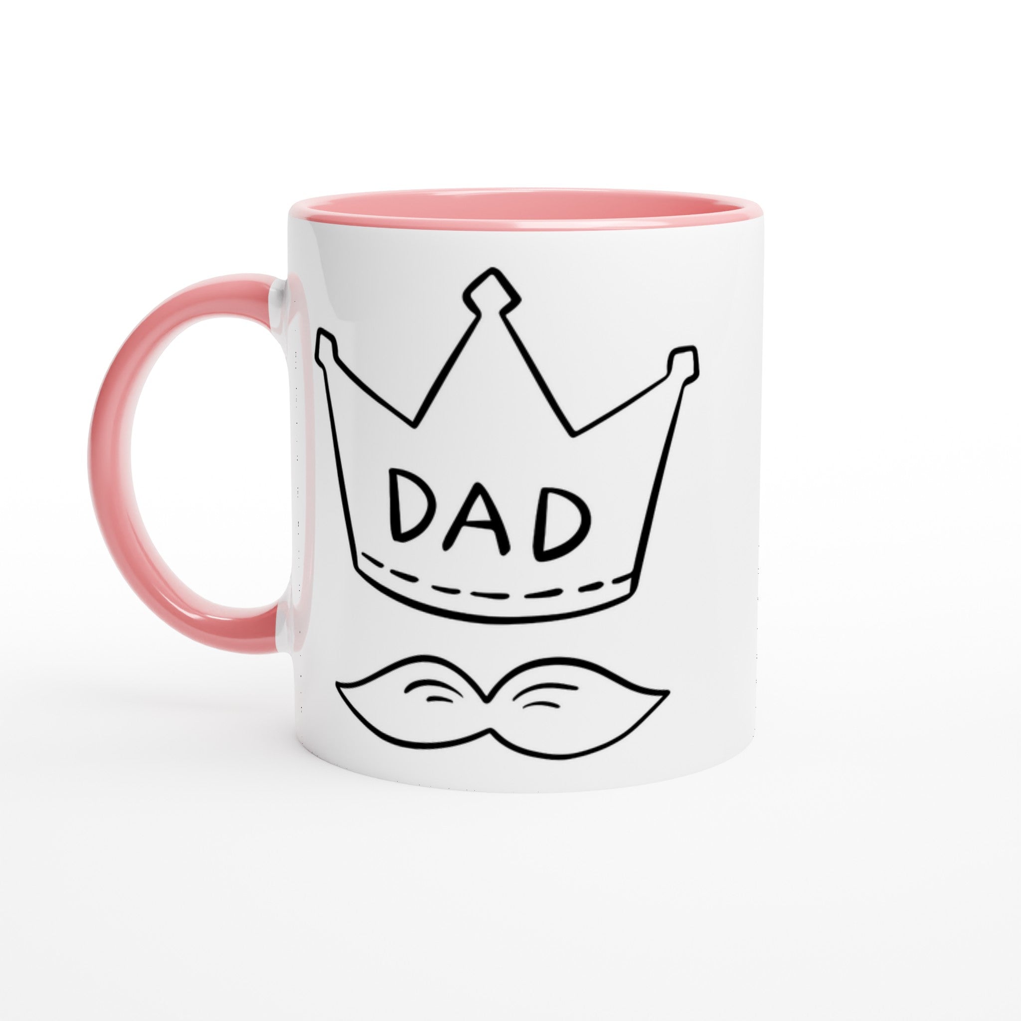 Dad Crown And Moustache - White 11oz Ceramic Mug with Colour Inside Ceramic Pink Colour 11oz Mug Dad Globally Fulfilled