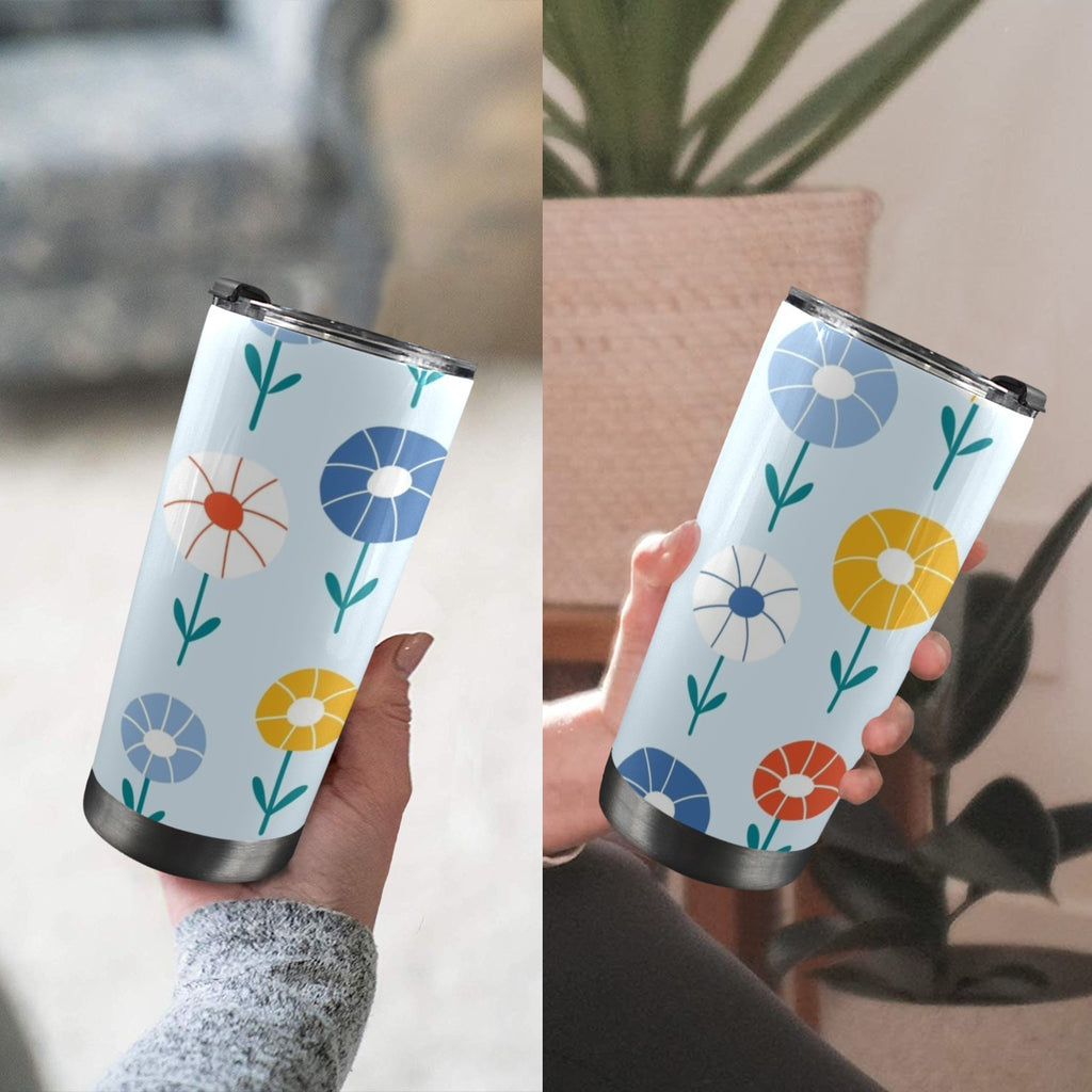 Abstract Cute Flowers 20oz Mobile Tumbler with Lid (Black Lock) 20oz Travel Mug Plants Printed Offshore
