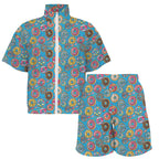 Doughnuts On Blue Women's Windbreaker Short Set Women's Windbreaker Short Set Food Printed Offshore