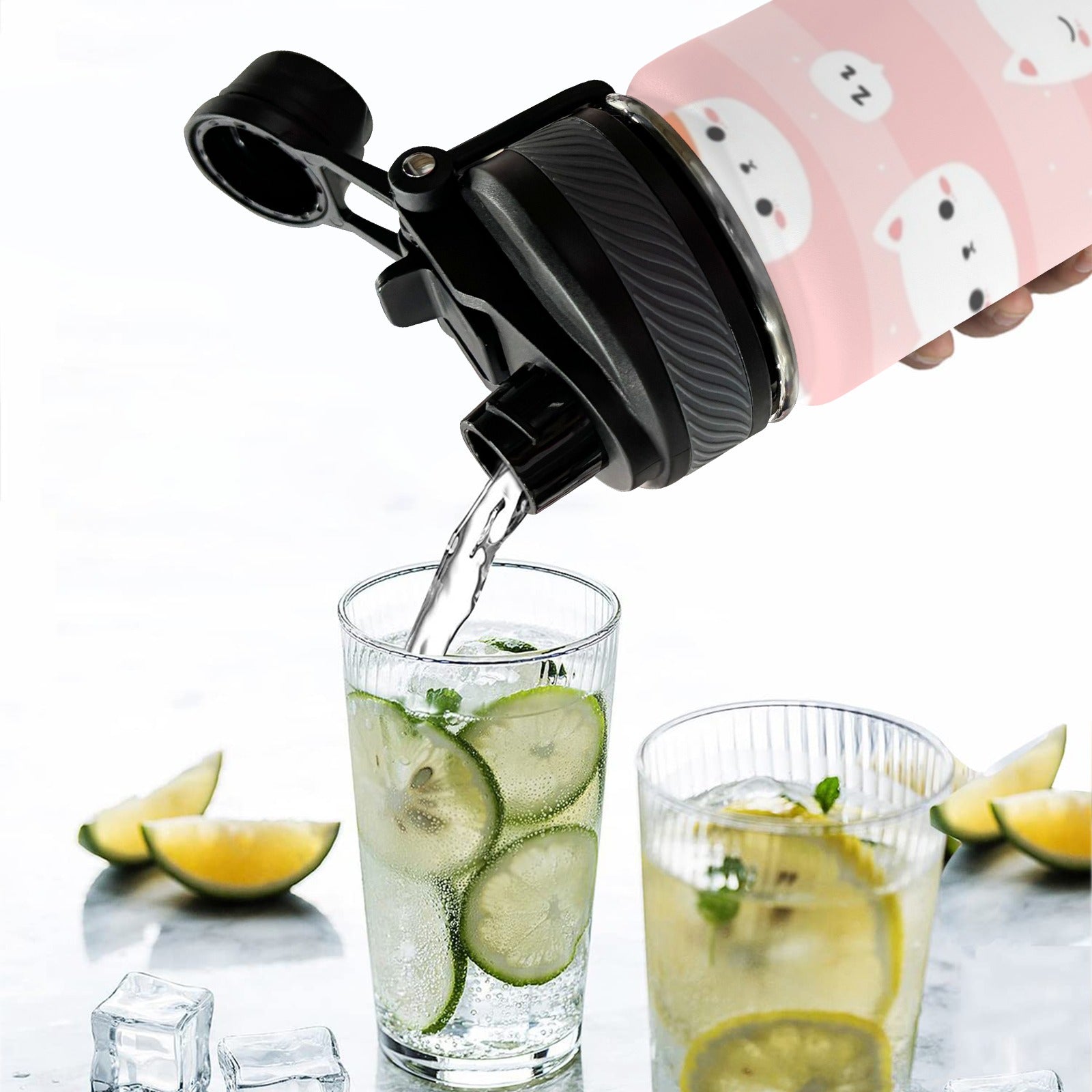 Pink Cats - Insulated Water Bottle with Dual-Use Lid (18oz) Insulated Water Bottle with Dual-Use Lid (18oz) animal Printed Offshore