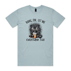 Frazzled Cat, Hang On Let Me Overthink This Men's AS Colour T-shirt Pale Blue Mens T-shirt animal Printed In Australia