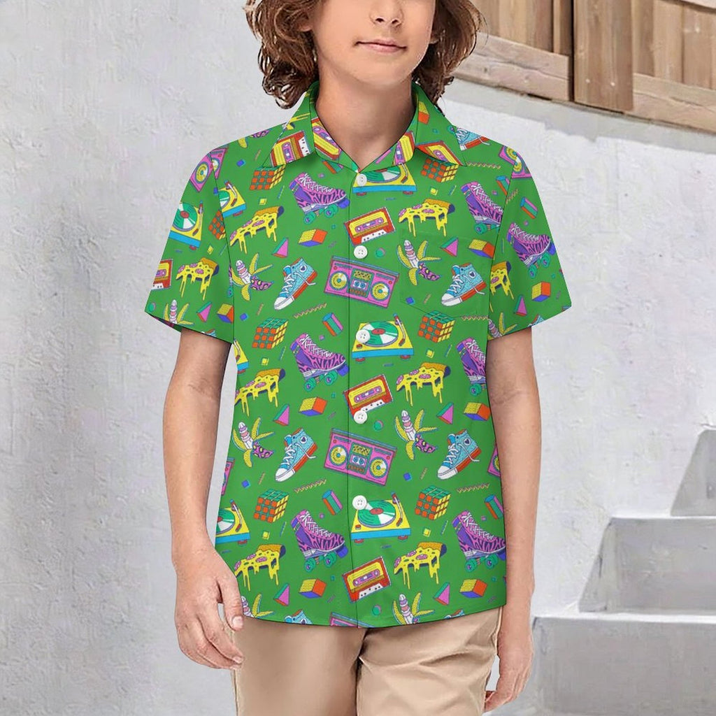 Bright 80's Kids Youth Short Sleeve Button Up Shirt