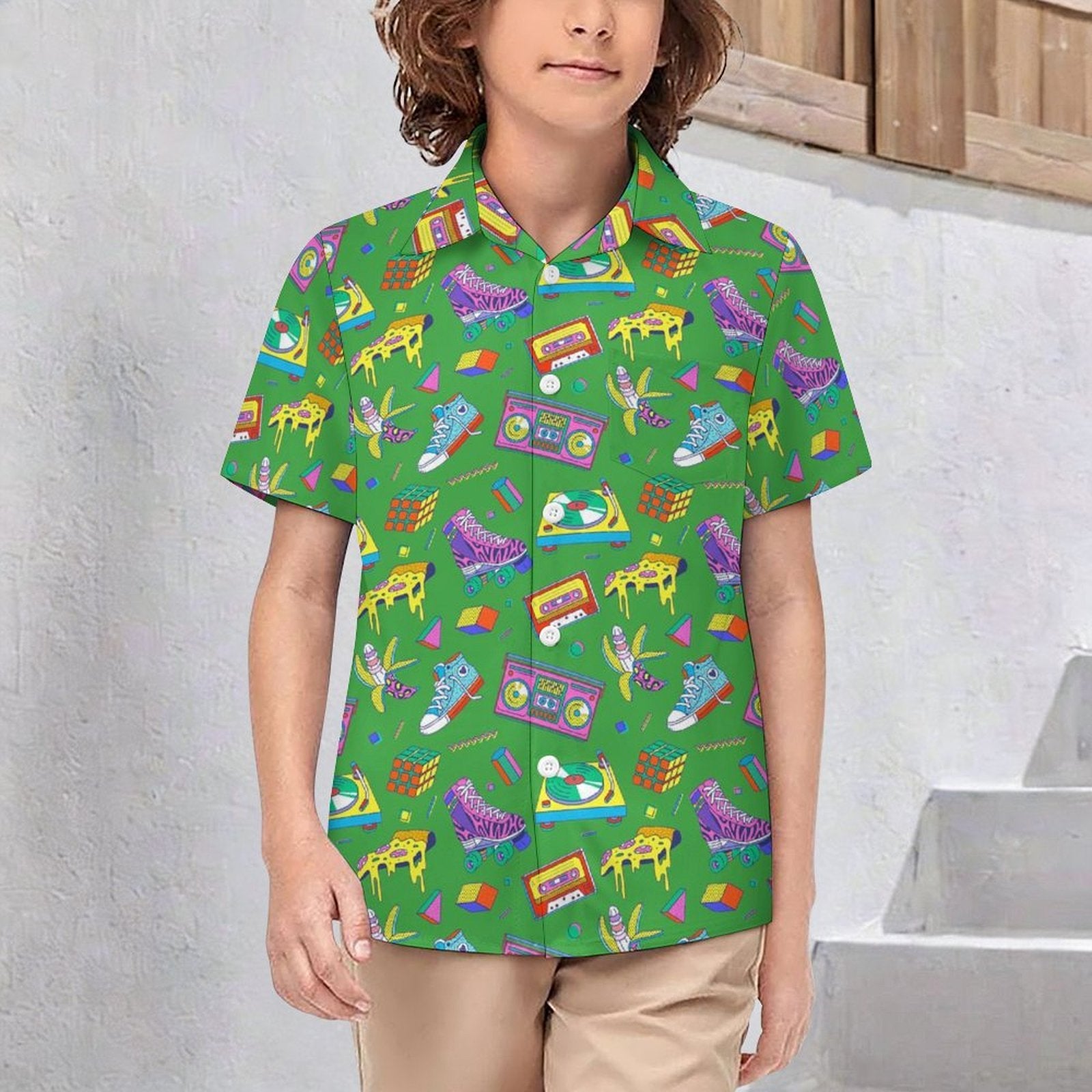 Bright 80's Kids Youth Short Sleeve Button Up Shirt