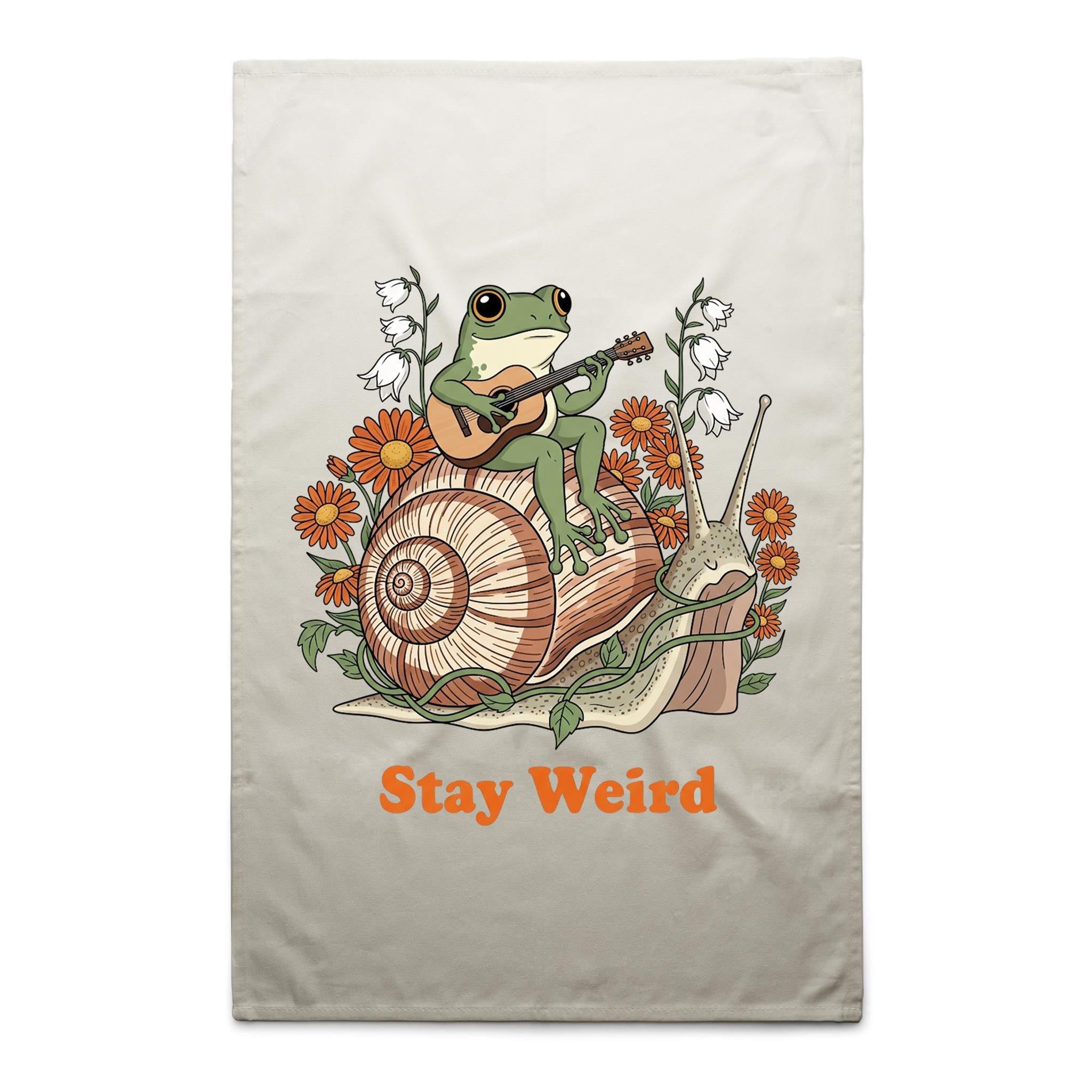 Stay Weird, Guitar Playing Frog On A Snail - AS Colour Tea Towel