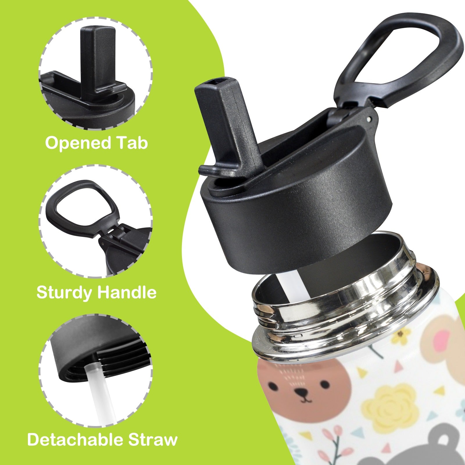 Baby Animals 12oz Kids Water Bottle with Straw Lid
