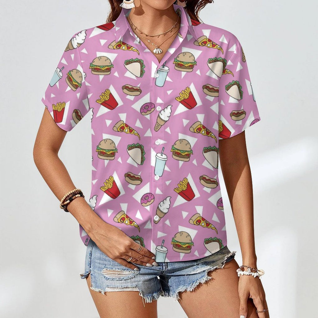 Fast Food Women's Collared Pocketless Short Sleeve Shirt
