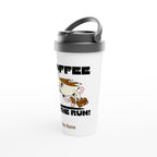 Personalised - Coffee On The Run - White 15oz Stainless Steel Travel Mug Personalised Travel Mug Coffee customise Globally Fulfilled personalise