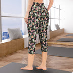 Tulips Women's High Waist Pocket Capri Yoga Leggings Women's High Waist Capri Yoga Leggings Plants Printed Offshore