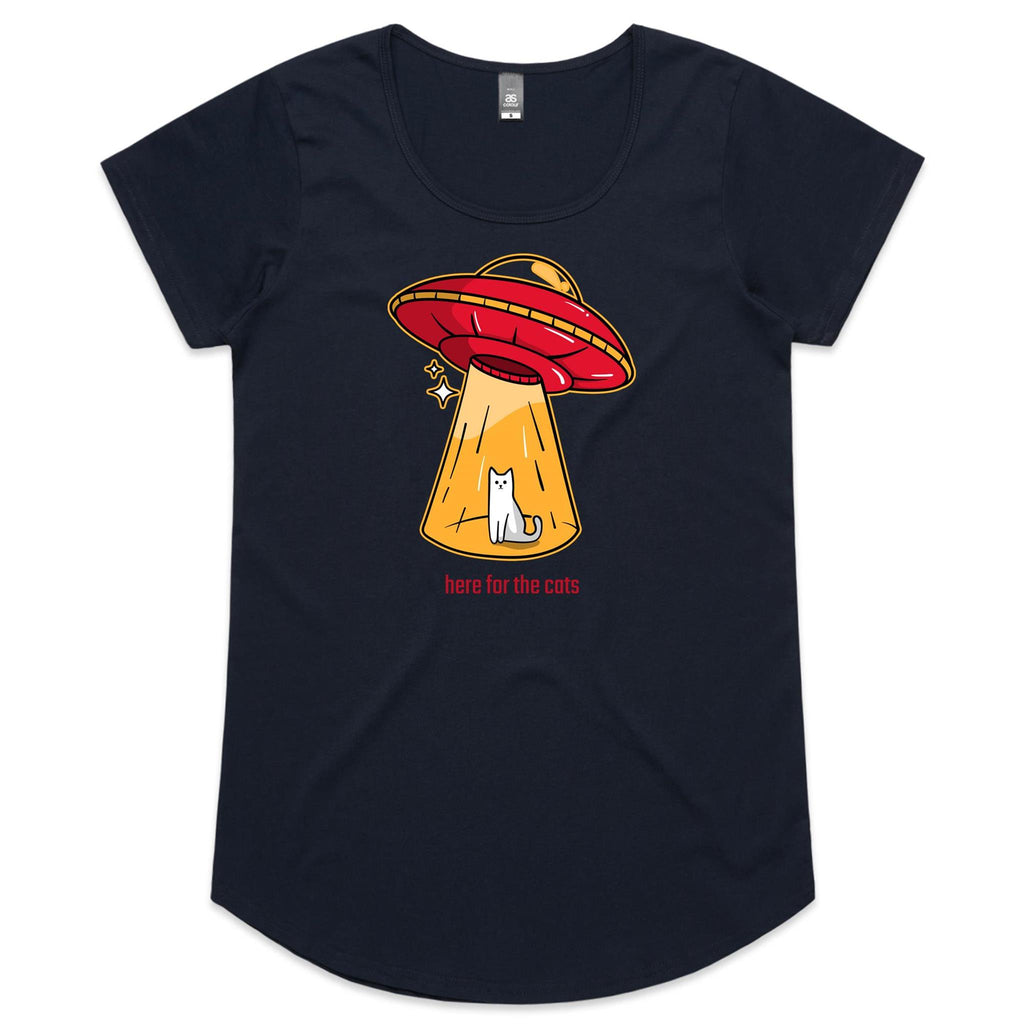 Here For The Cats, UFO - Womens Scoop Neck T-Shirt Navy Womens Scoop Neck T-shirt animal Printed In Australia Sci Fi