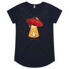 Here For The Cats, UFO - Womens Scoop Neck T-Shirt Navy Womens Scoop Neck T-shirt animal Printed In Australia Sci Fi