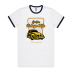 Live The Vintage Life, Car - Staple Ringer Tee White Navy Ringer T-Shirt Printed In Australia Retro