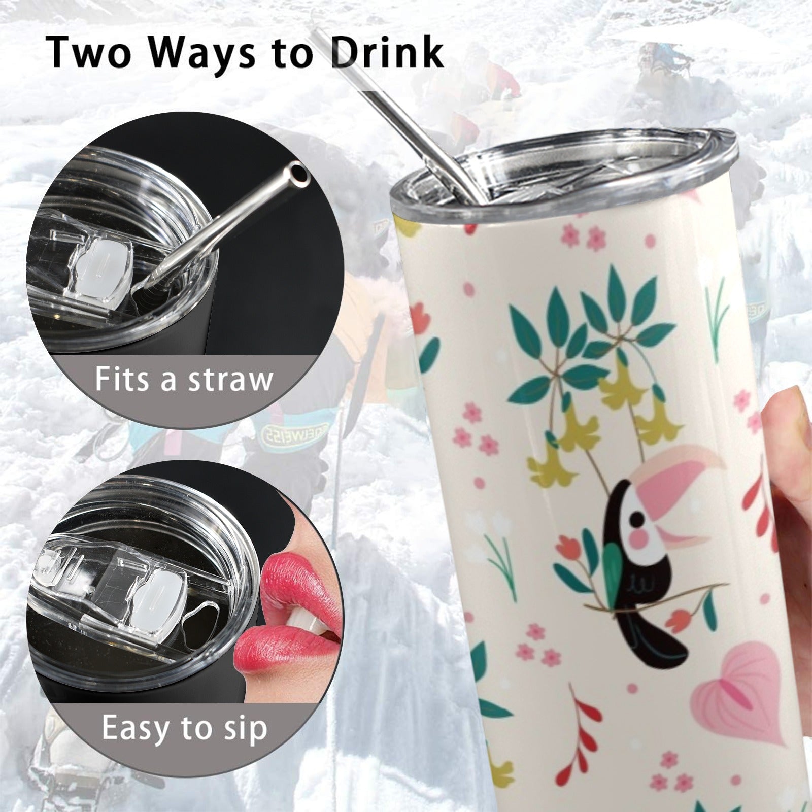 Toucans In Pink - 20oz Tall Skinny Tumbler with Lid and Straw