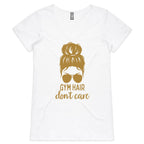 Gym Hair, Don't Care - Womens V-Neck T-Shirt White Womens Active V-Neck T-shirt Fitness Printed In Australia