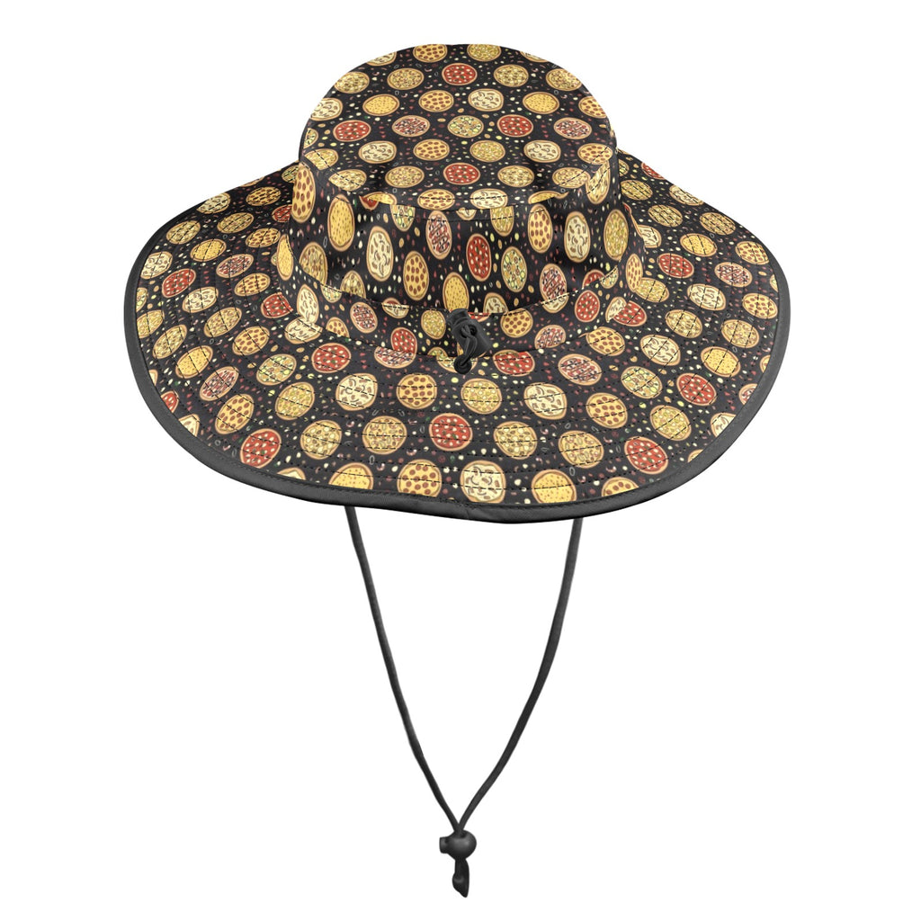 Round Pizzas On Black Wide Brim Bucket Hat Wide Brim Bucket Hat Food Printed Offshore