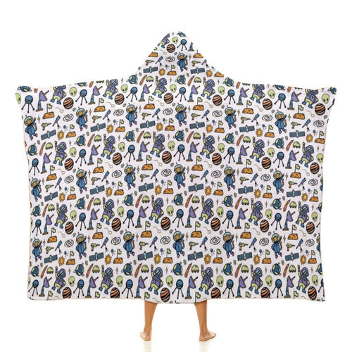 All About Space Kids Hooded Blanket 100cm x 130cm white 40"×50" Printed Offshore Space