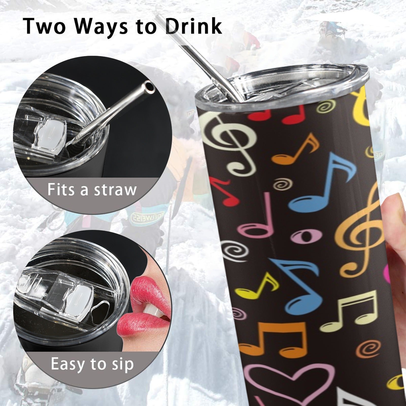 Musical Notes 20oz Tall Skinny Tumbler with Lid and Straw