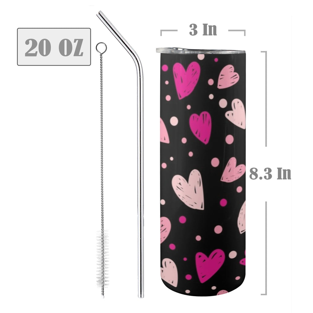 Pink Hearts - 20oz Tall Skinny Tumbler with Lid and Straw