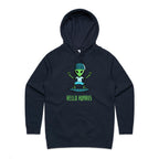 Alien, Hello Humans - Womens Hoodie Navy Womens Hoodie Printed In Australia Sci Fi