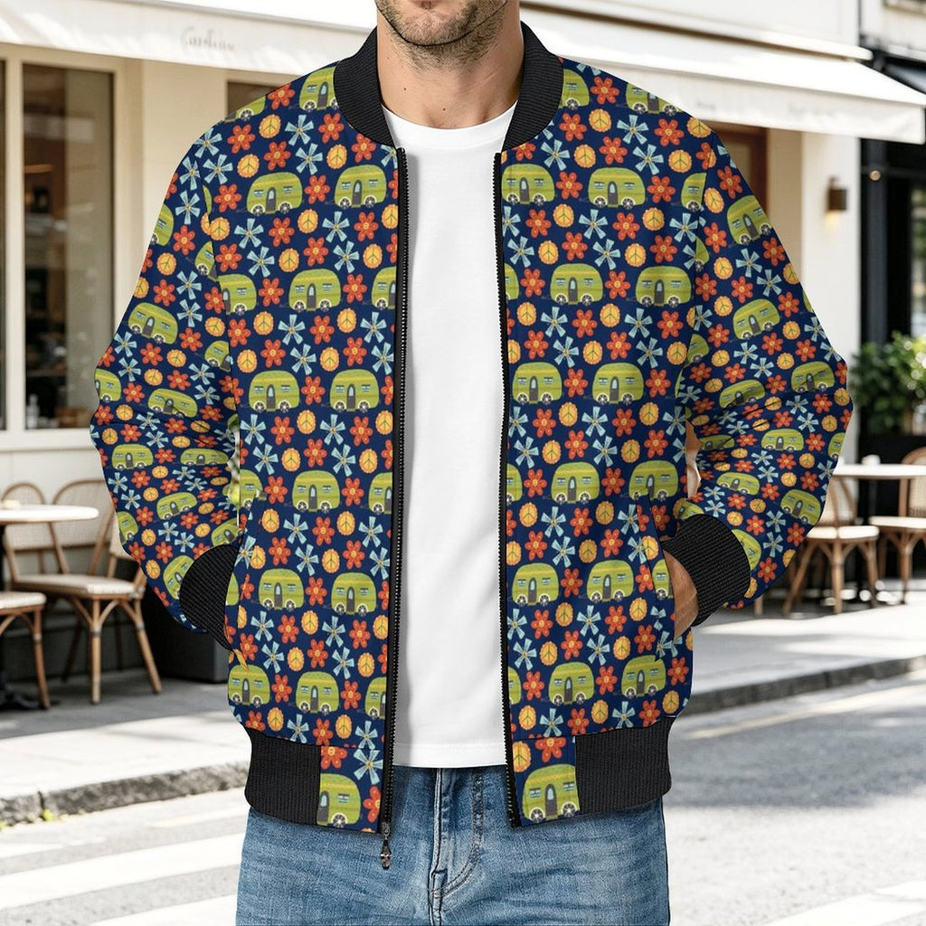 Hippie Caravan Men's Casual Zip‑Up Bomber Jacket
