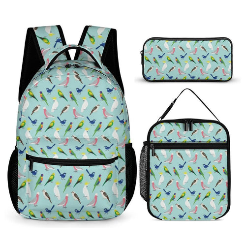 Australian Birds Backpack, Lunch Bag & Pencil Case Set white One size Backpack, Lunch Bag & Pencil Case Set animal Birds Printed Offshore