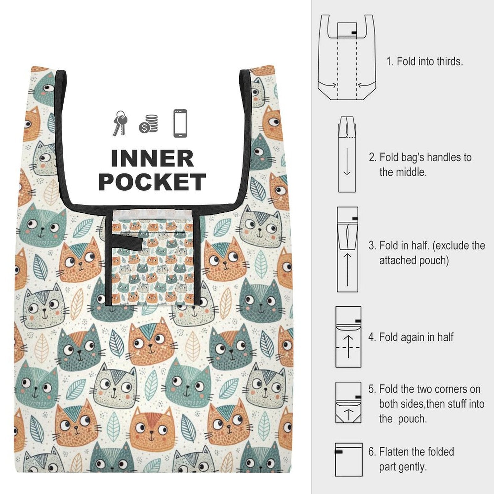 Cat Faces - Collapsible Shopping Bag