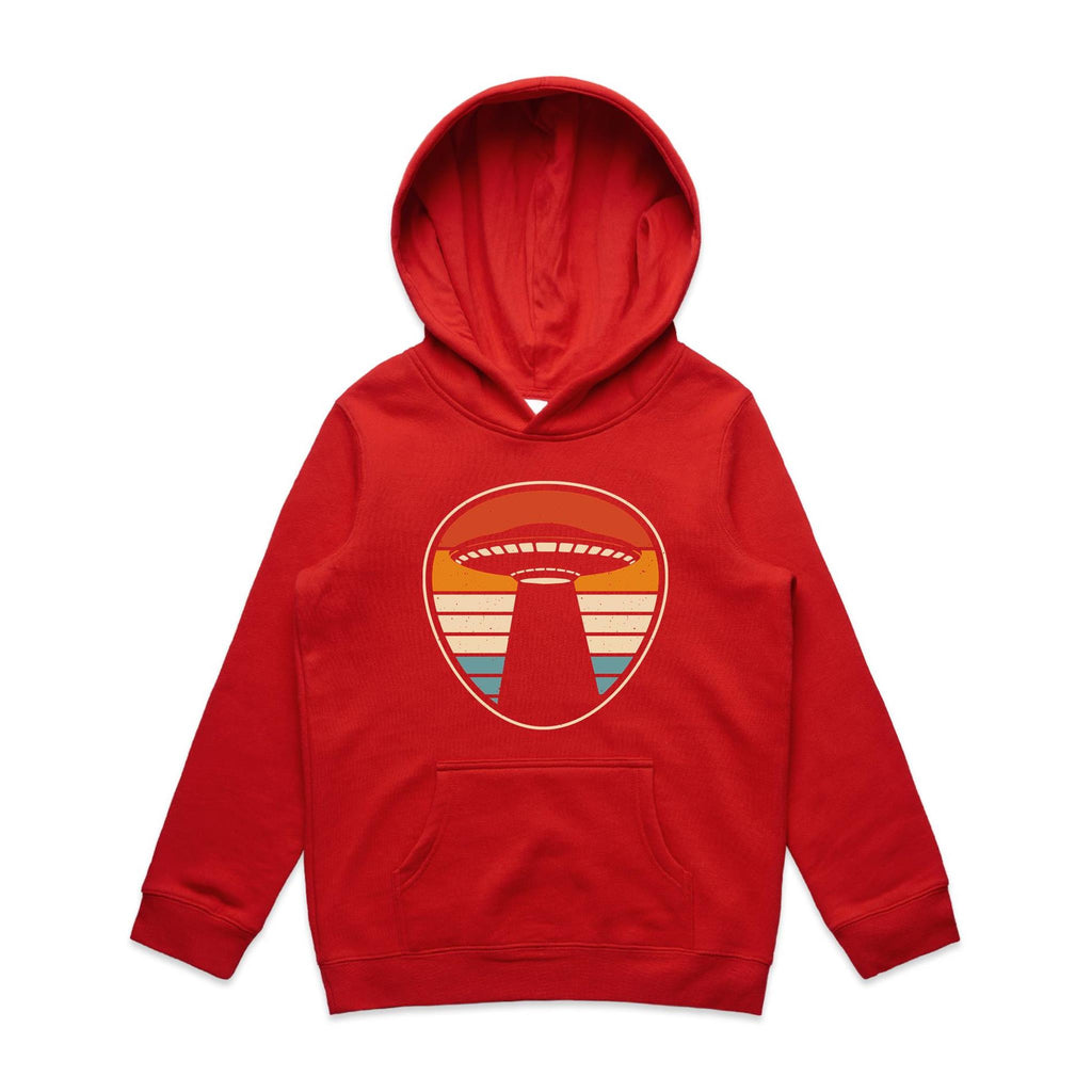 UFO, Retro Stripes - Kids Hoodie Red Kids Hoodie Printed In Australia