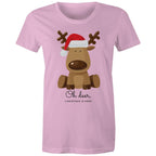 Oh Deer, Christmas Is Here, Reindeer - Womens T-shirt Pink Womens Christmas T-shirt Christmas Printed In Australia