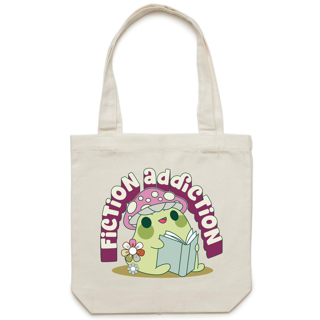 Fiction Addiction - Canvas Tote Bag Cream One Size Tote Bag Printed In Australia Reading