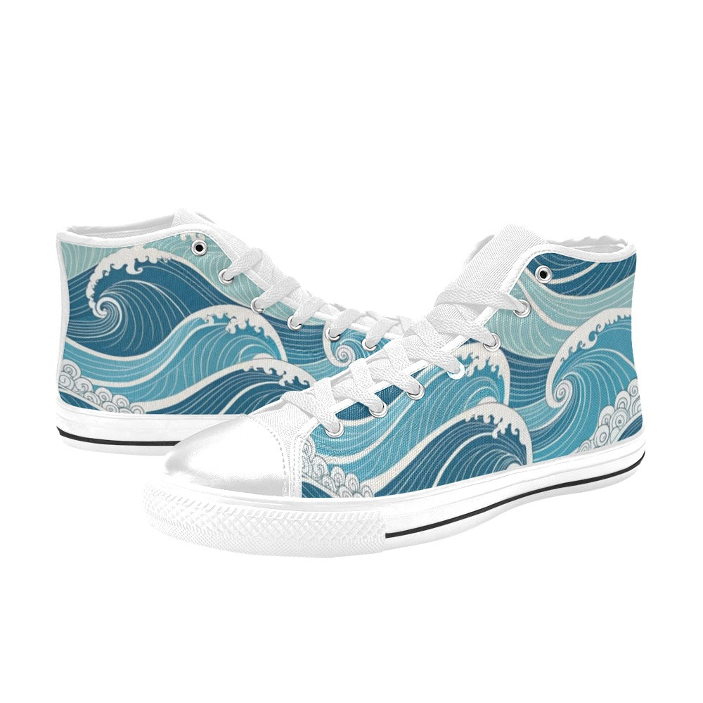 Ocean Waves Women's High Top Canvas Shoes Womens Classic High Top Shoes Ocean Printed Offshore