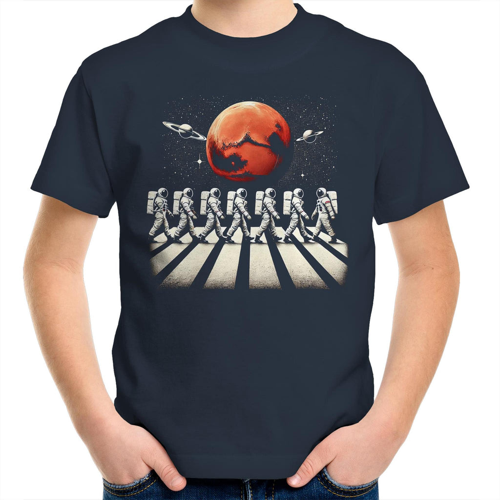 Astronaut Zebra Crossing In Space - Kids Youth T-Shirt Navy Kids Youth T-shirt Printed In Australia Space