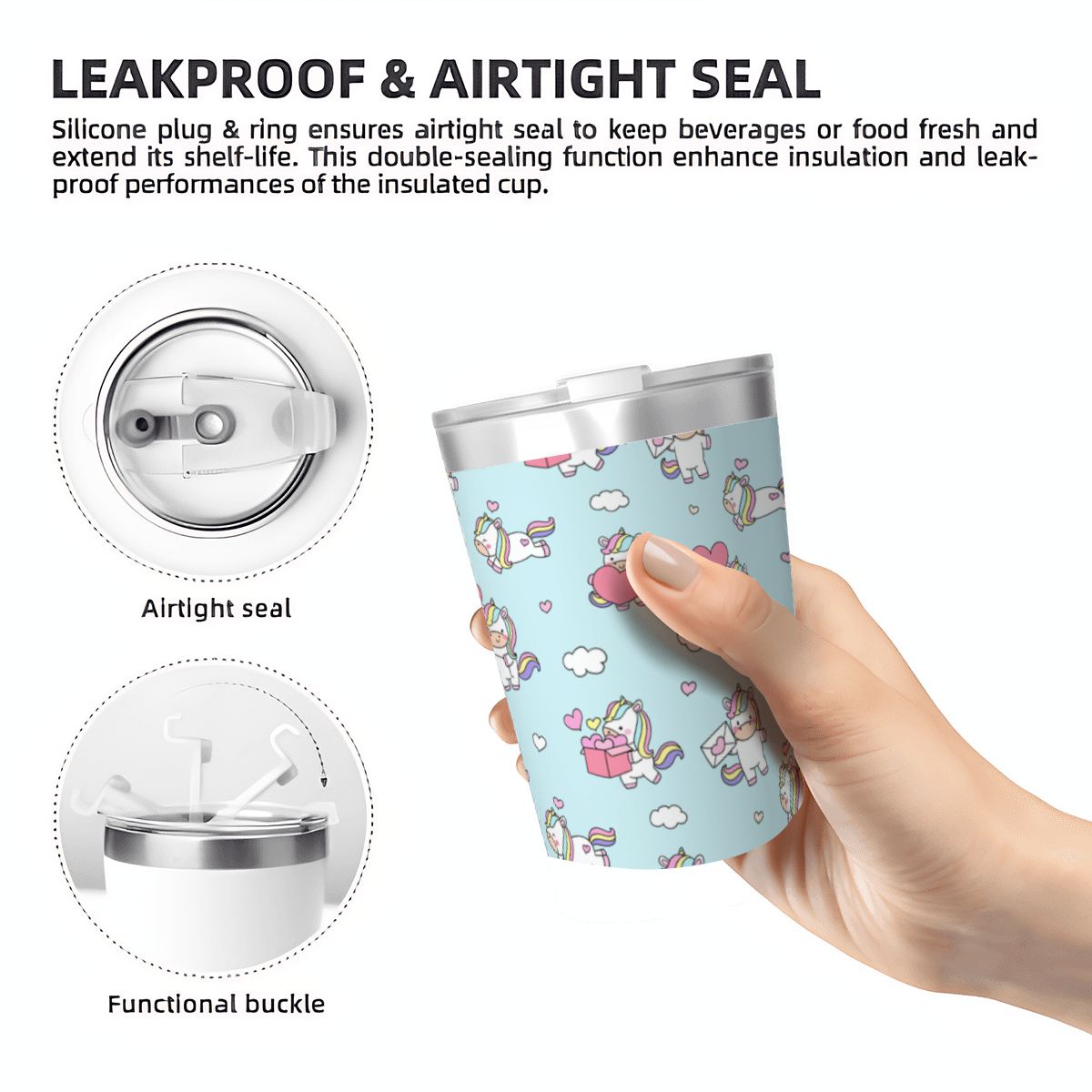Rainbow Unicorn Small Stainless Steel Travel Mug Cup 12oz/350ml