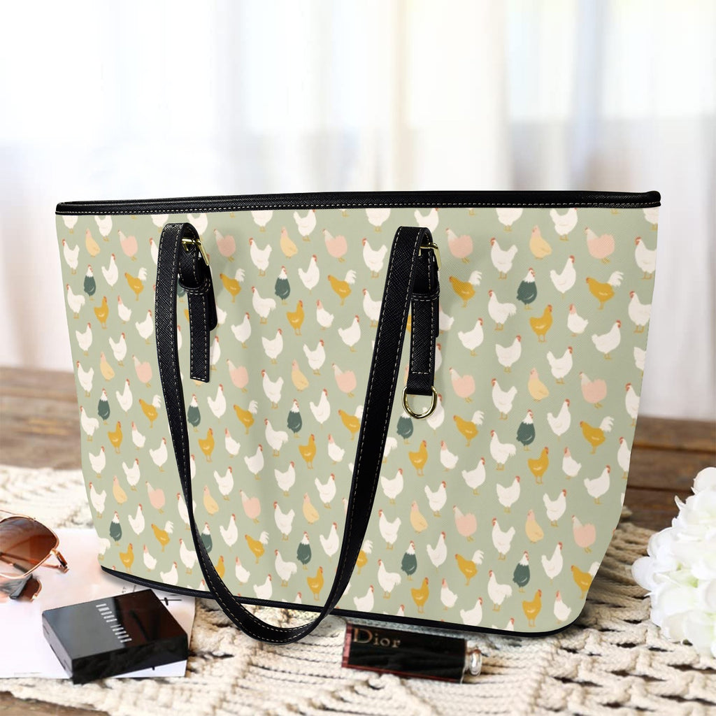 Chicken Life PU Leather Tote Bag Large Leather Tote Bag-Large animal Printed Offshore