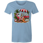 Santa By The Beach - Womens T-shirt Carolina Blue Womens Christmas T-shirt Christmas Printed In Australia