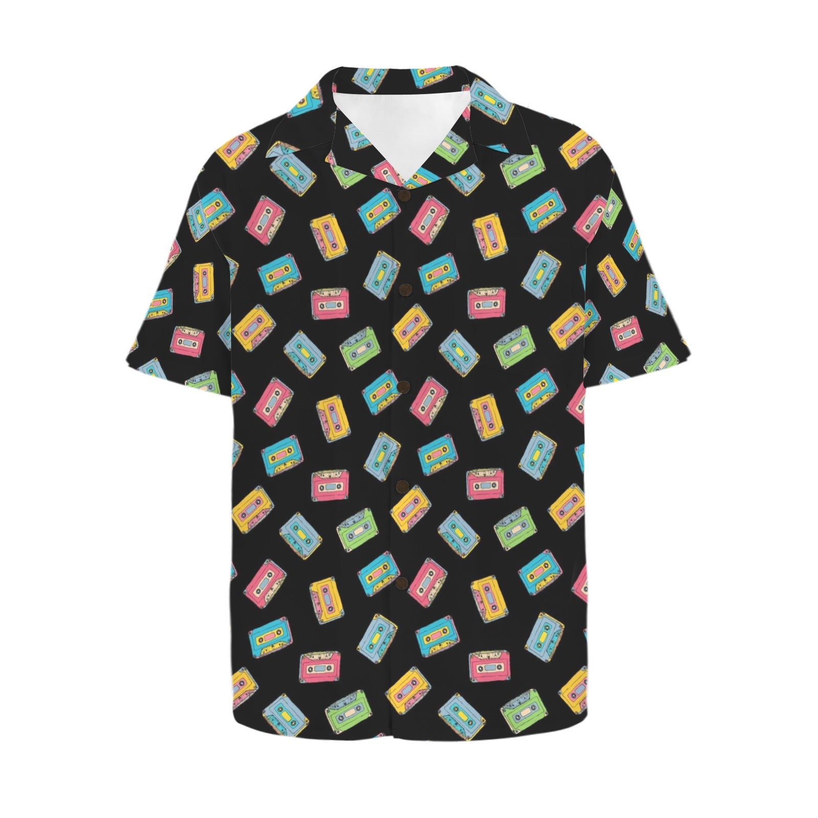 Colourful Cassettes - Men's Short Sleeve Hawaiian Shirt Men's Hawaiian Shirt (New) Music Printed Offshore Retro