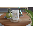 Personalise - Flower Frame Name - White 15oz Ceramic Mug Personalised 15oz Mug customise Globally Fulfilled Name personalise Plants