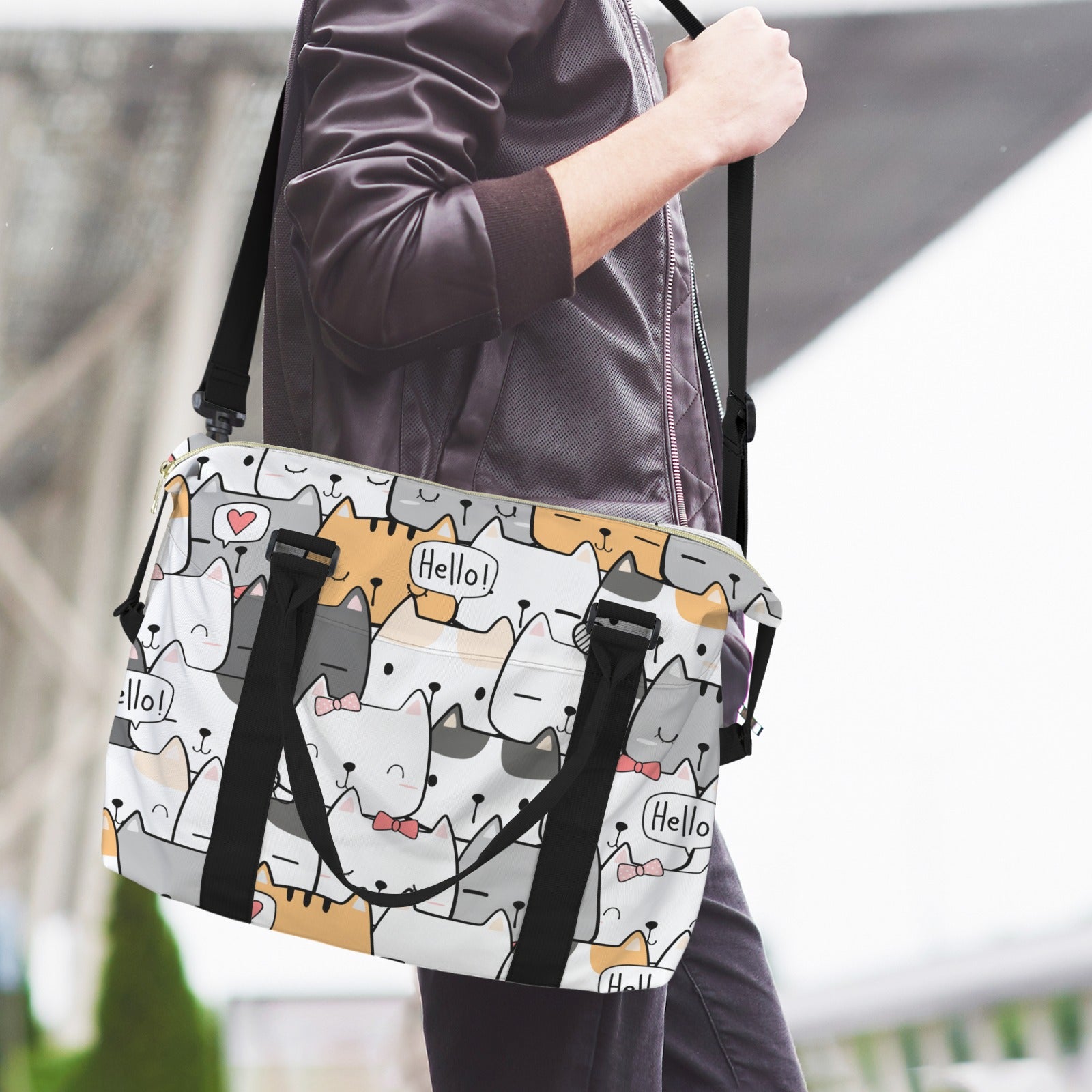 Cat Hello Duffle Bag-Simple (Model 1715) Duffle Bag-Simple (1715)