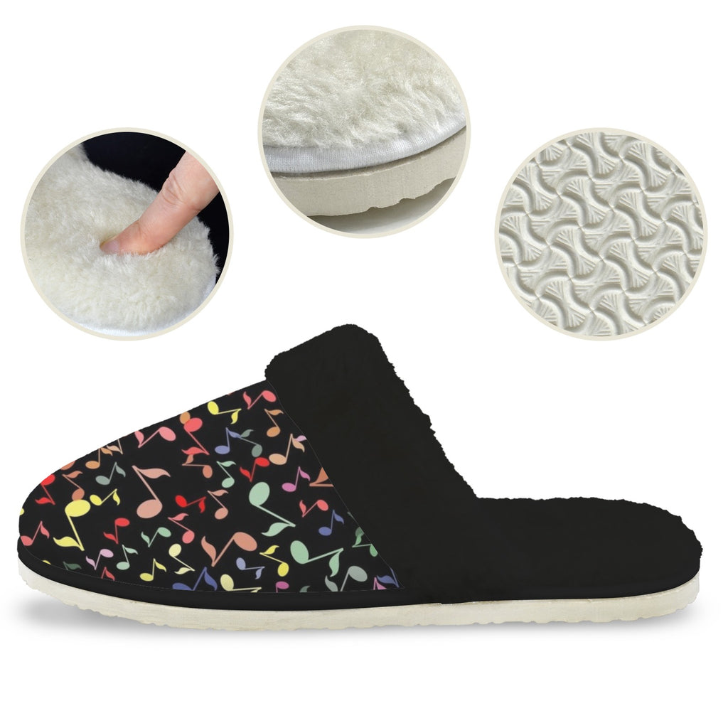 Quavers, Music Notes Women's Fur Trim Thick-Sole Indoor Slippers Women's Fur Trimmed Slippers Music Printed Offshore