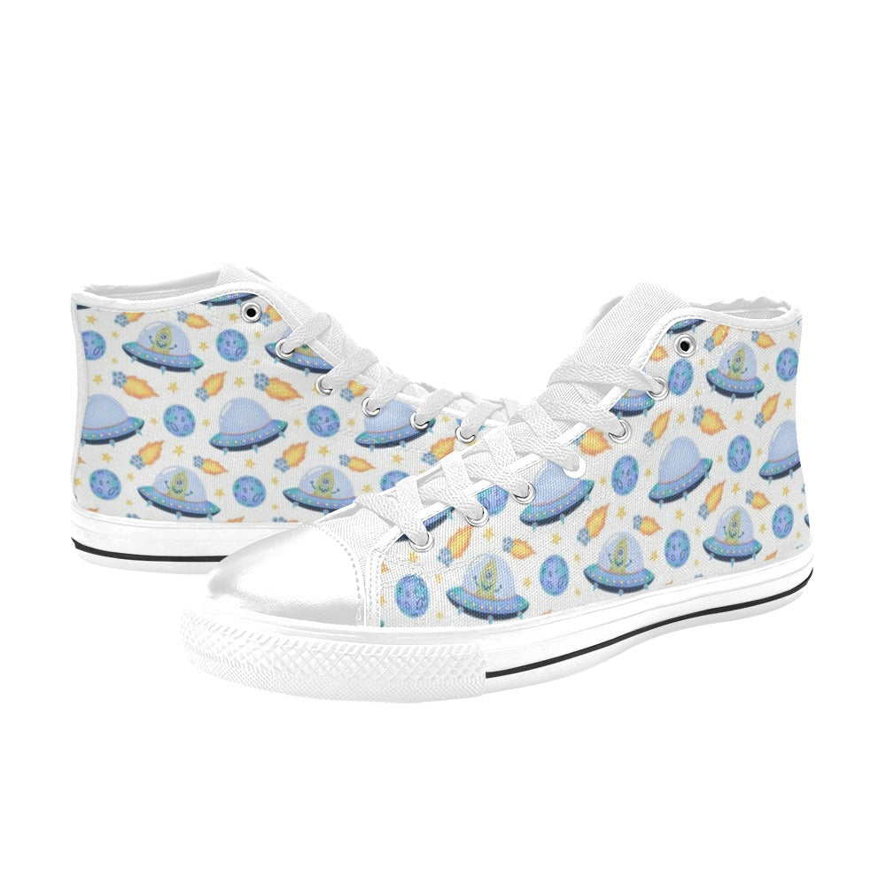 UFO's And Aliens Men's High Top Canvas Shoes Men's Classic High Top Canvas Shoes Printed Offshore Sci Fi