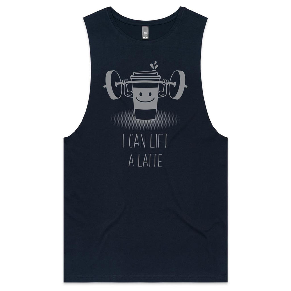 I Can Lift A Latte, Coffee - Tank Top Tee Navy Drop Arm Tank Top Fitness Printed In Australia