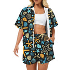 Starfish And Shells Women's Windbreaker Short Set 2XL Women's Windbreaker Short Set animal Printed Offshore