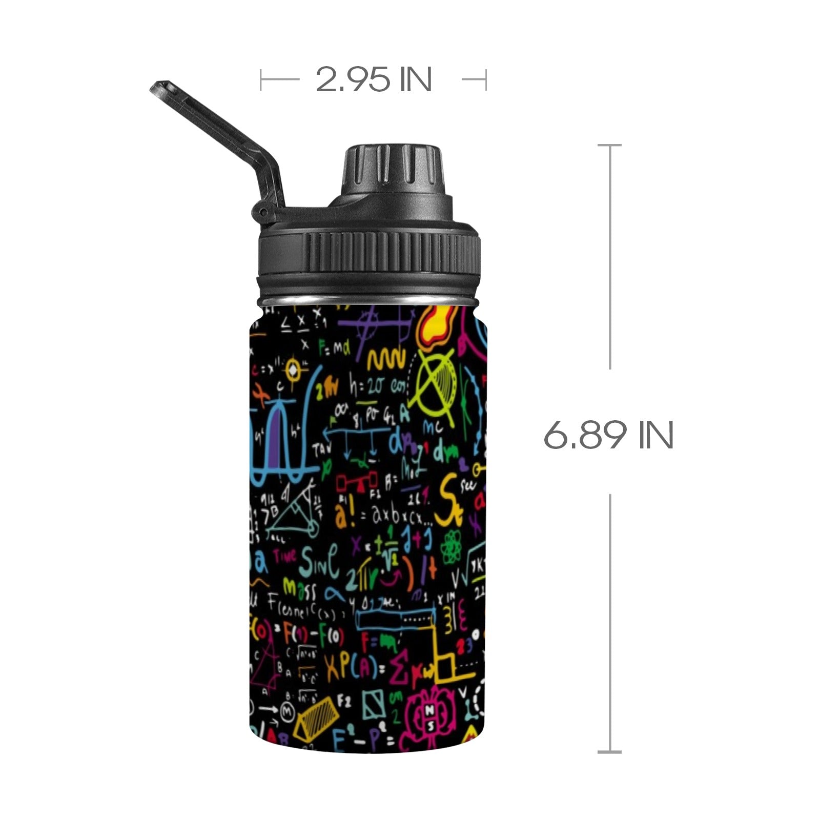 Math Scribbles Kids Water Bottle with Chug Lid (12 oz) One Size Kids Water Bottle with Chug Lid Maths Printed Offshore