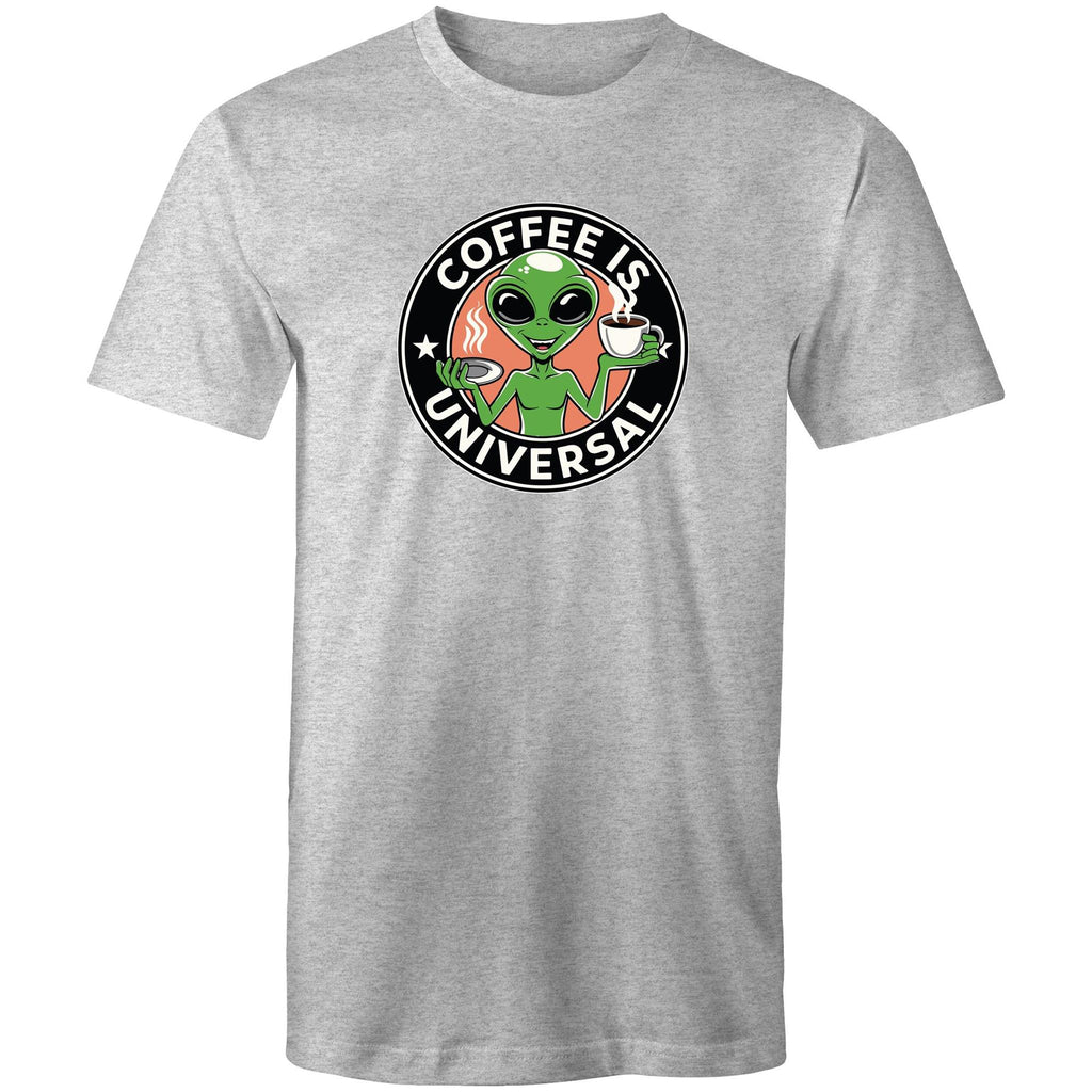 Coffee Is Universal, Alien - Mens T-Shirt Grey Marle Mens T-shirt Coffee Printed In Australia Sci Fi
